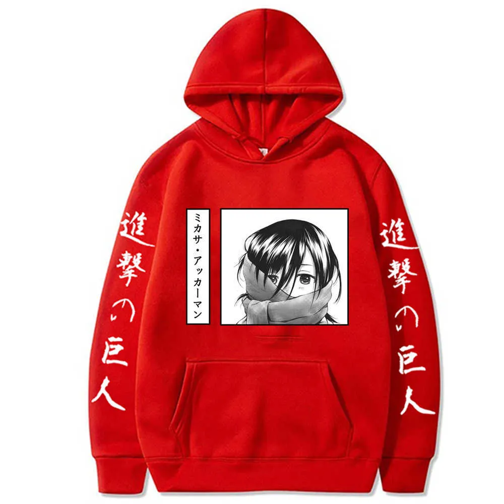 Harajuku Cartoon Attack On Titan Kawaii Mikasa Ackerman Hoodies Men Funny Manga Shingeki No Kyojin Graphic Oversized Sweatshirt G1019