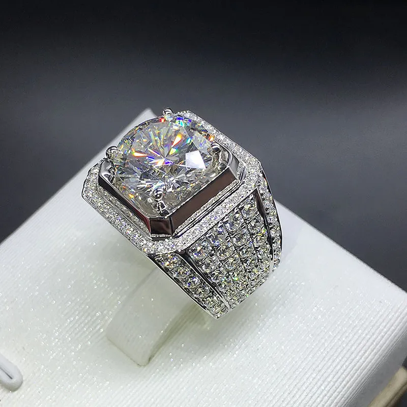 Luksusowy halo 925 Srebrny pierścionek zaręczynowy dla mężczyzn 2CT Diamond Bileza prezentowa biżuteria Whole XMJ039251L5199106