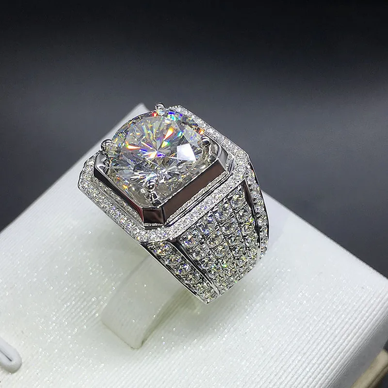 Luxo Halo 925 Sterling Silver noivado anel para homens 2ct Laboratório de diamante Jóias de presente XMJ039251L7283192