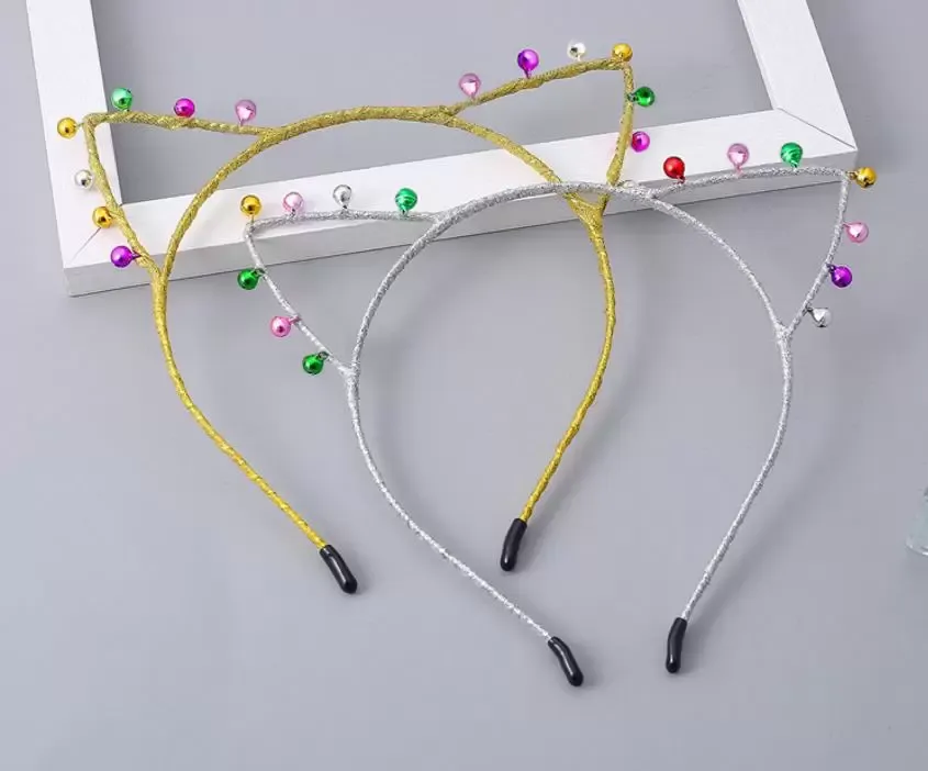 Kerst Jingle Bells Cat Ears Hoofdband Vakantie Decoratie Nieuwjaar Party Hoop Hoops voor Vrouwen Girl Gold Silver