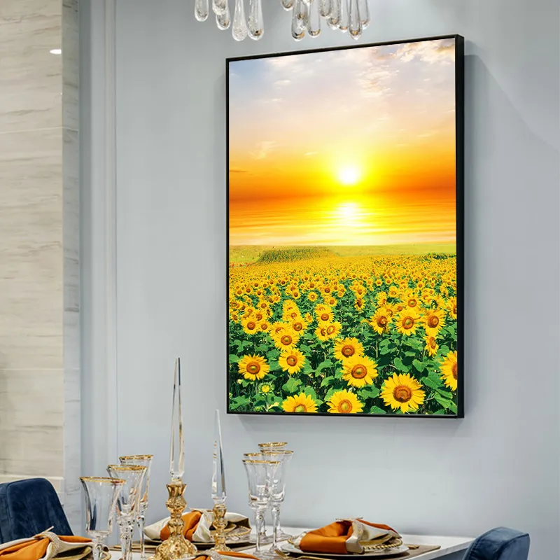 Campo di girasole Paesaggio Dipinto ad olio su tela Arredamento camera da letto Fiore moderno Wall Art Soggiorno Senza cornice Immagine Home Decor