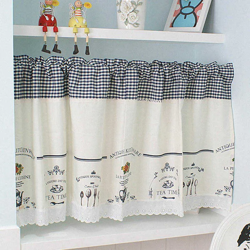 Rod Pocket Half-Curtain Lace Hem Curtain court pour la cuisine de petite fenêtre Drapes Dust Cabinet Porte de porte Coffee Shop Shop Decor Panneau 210712