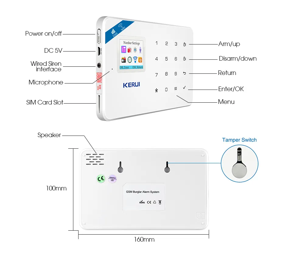 Système domestique KERUI W18 GSM connexion WIFI application Mobile réception écran couleur Kit d'alarme antivol de sécurité sans fil