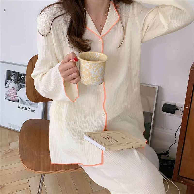 Söt söt all match homewear koreanska elegans löst nattkläder chic casual försäljning två stycken kostym pyjamas set 210525