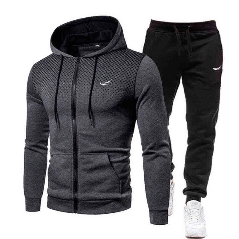 Moda Pamuk Parça Spor Takım Elbise Erkek Eşofman Sonbahar Ve Kış Pantolon Hoodie Kazak İki Jogging Suits 3XL 211222