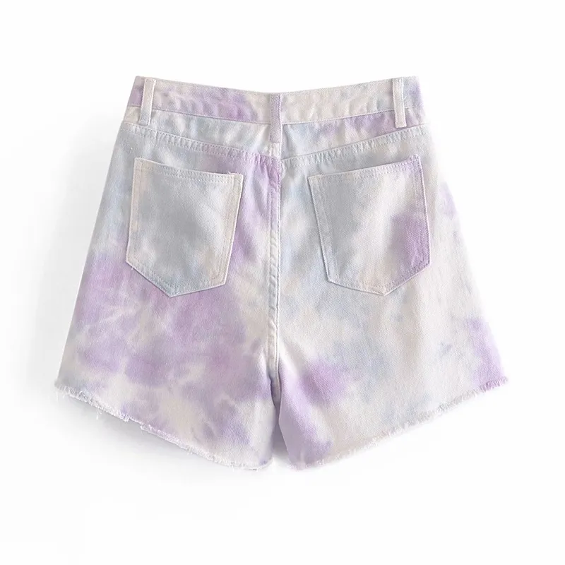 Kvinnor Sommar Fashion Denim Shorts Tie Dye Za Knappar Fickor Vintage Casual Kvinna Street Botton Kläder 210513