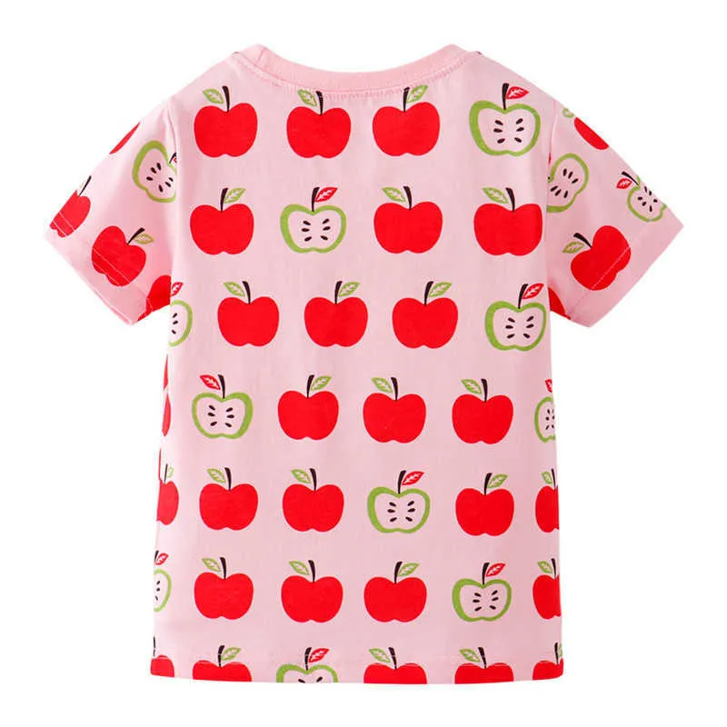 Jumping Meters Apple Print Girls Summer T shirts Cotton Baby Clothes Short Sleeve Kids Tees Cartoon Children's Tops 210529