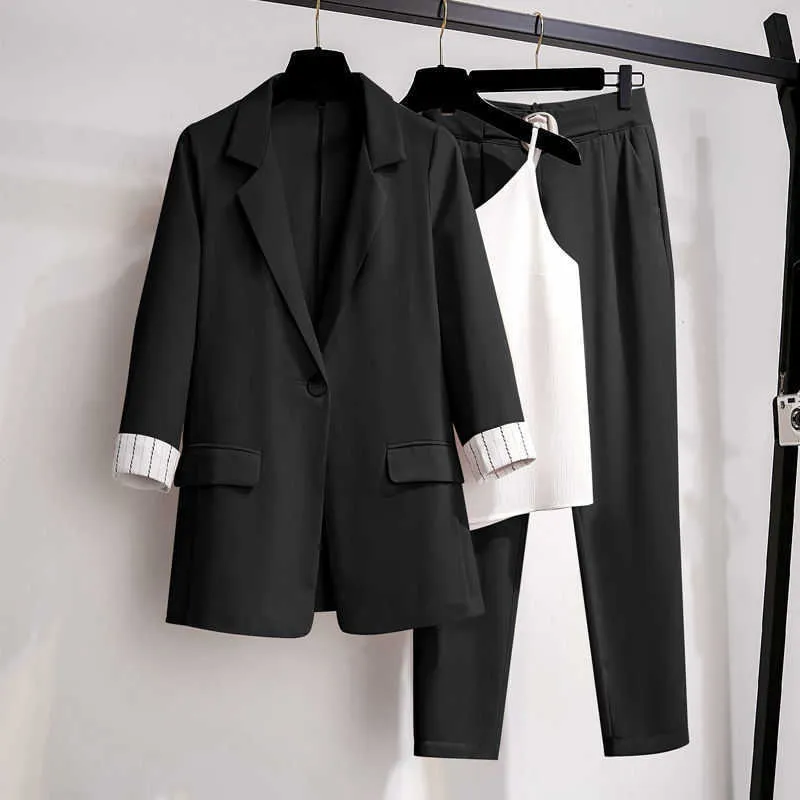 Kobiety Blazer Garnitur Dla Wiosny Jesień Lady Blazer Jacket + Long Pant Samica Odzież Odzieży Eleganckie Damskie Płaszcz Plus Rozmiar M-4XL 210721