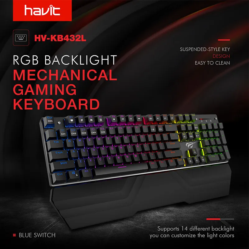 Havit Mechanical Keyboard Gamer 104 ключей синий или красный переключатель RGB игровых клавиатурных клавиатур планшетный рабочий стол Русская версия