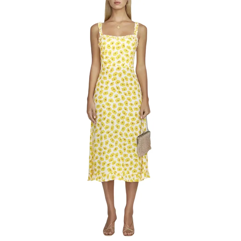 女性鉛筆ドレスひまわり花柄プリントサマーボービーチVネックハイウエストスリムフィットファッションレディースサンドレス210522