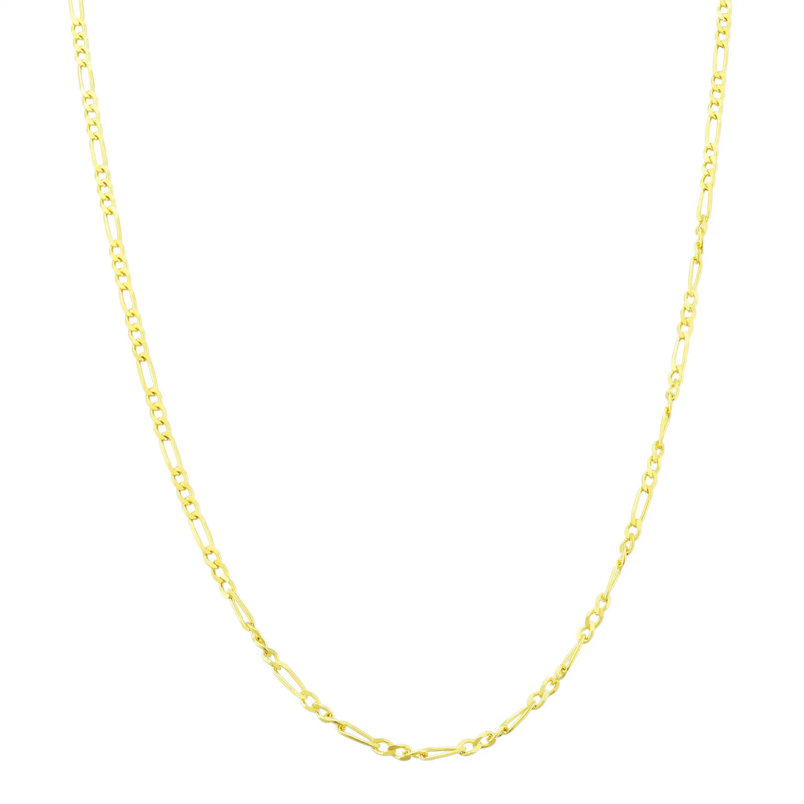 Collana a maglie a catena Figaro da donna sottile in oro giallo 14 carati massiccio 2 mm 18 253D