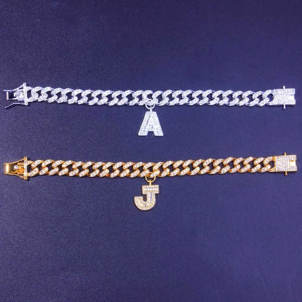 Stonefans A-Z lettre initiale cheville chaîne cubaine bijoux pour femmes Miami glacé Baguette Zircon cheville Bracelet 211018324s