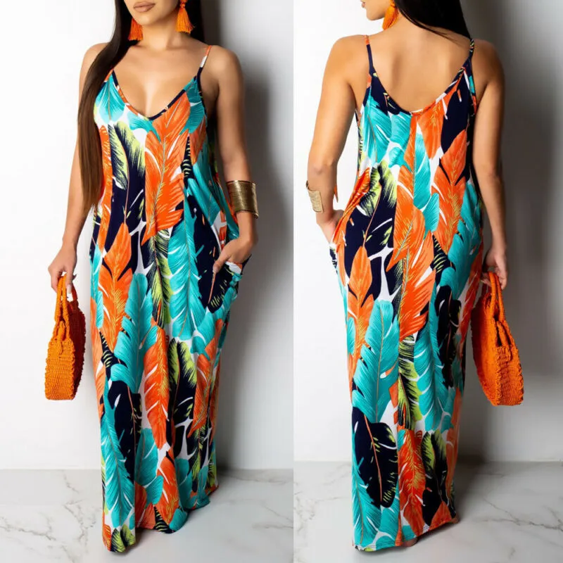 Dier gestreepte print maxi jurken voor vrouwen Boheemse sundress vakantie strand cover up lange jurk plus size x0521