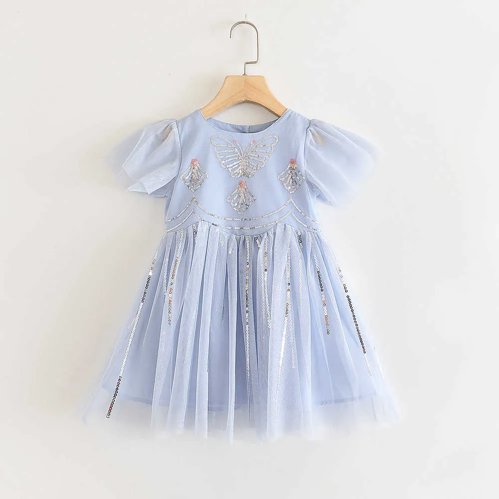 Filles Robe D'été Nouveau Dessin Animé Papillon Sequin Fil Filles Col Rond Sans Manches Enfants Filles Vêtements Q0716