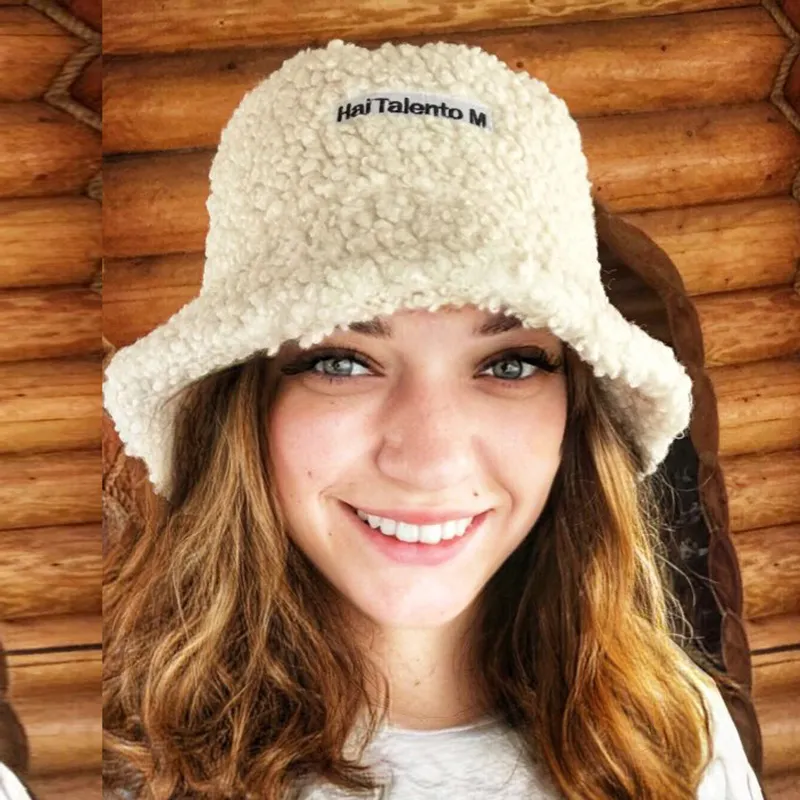 Lam faux bont emmer hoed winter warme teddy fluwelen hoeden voor vrouwen dame dikker bob panama outdoor visser hoed caps4734384