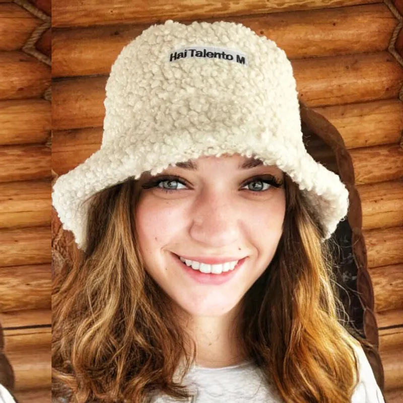 Lamb Faux Fur Bucket Hat Winter A quente chapéus de veludo de pelúcia para mulheres, senhora, engrosse Bob Panamá, Caps de chapéu de pescador ao ar livre