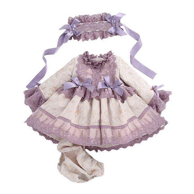 女の赤ちゃん秋の春の長袖紫色の宮殿のトルコのヴィンテージ王女ボールガウンのドレス女の子の誕生日rytmas g1218