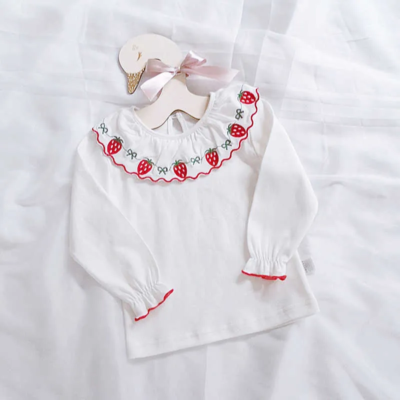 Baby Girl Coton Espagnol Chemise Enfant Boutique Vêtements Infant Espagne Outfit Printemps Né Fraise Brodé Top 210615