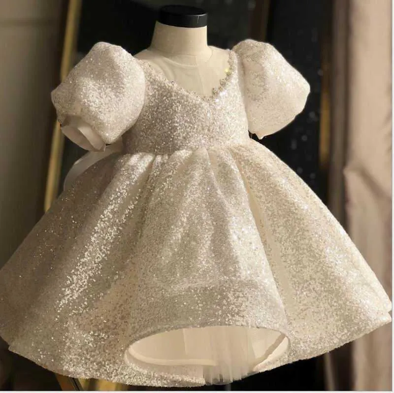 Sequins Çiçek Kız Elbise Balo Dantel Performans İlk Doğum Günü Akşam Çocuk Giysileri 1-13Y E142 210610