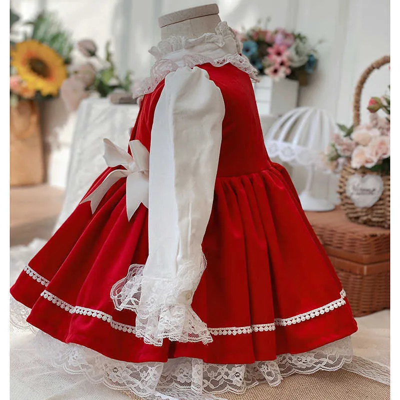 Baby Girl Spanish Turkey Dress Bambini Lolita Princess Ball Gown Infant Red Year Abiti Toddler Birthday Party Vestidos 210615