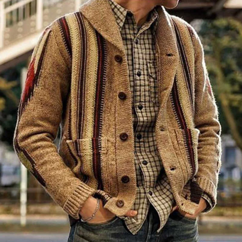 Vintage heren trui herfst winter warme dikke wollen jassen mode turn-down kraag lange mouwen brei cardigan mannen straatkleding 211018