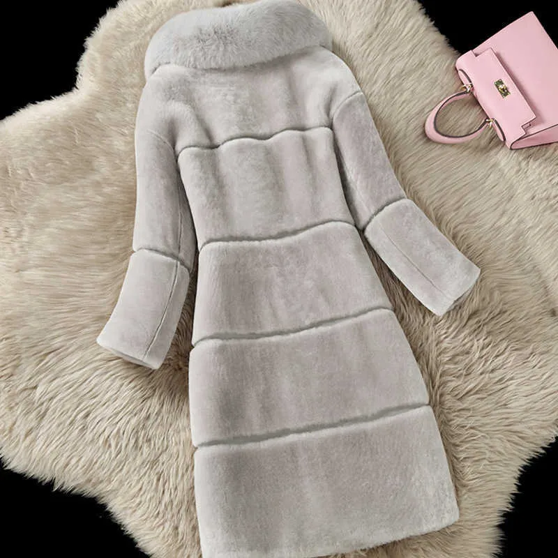 Faux Fur Coat Kvinnor Höst Vinter Lång Jackor Kvinnlig Casual Tjock Varm Faux Fur Collar Coat Slim Oversized Kläder 5XL 210817