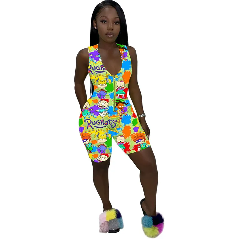 Cartoon print vrouwen jumpsuits schattige rompertjes elegante overalls mode bodycon playsuit pullover comfortabele clubwear verkoopkleding K8679