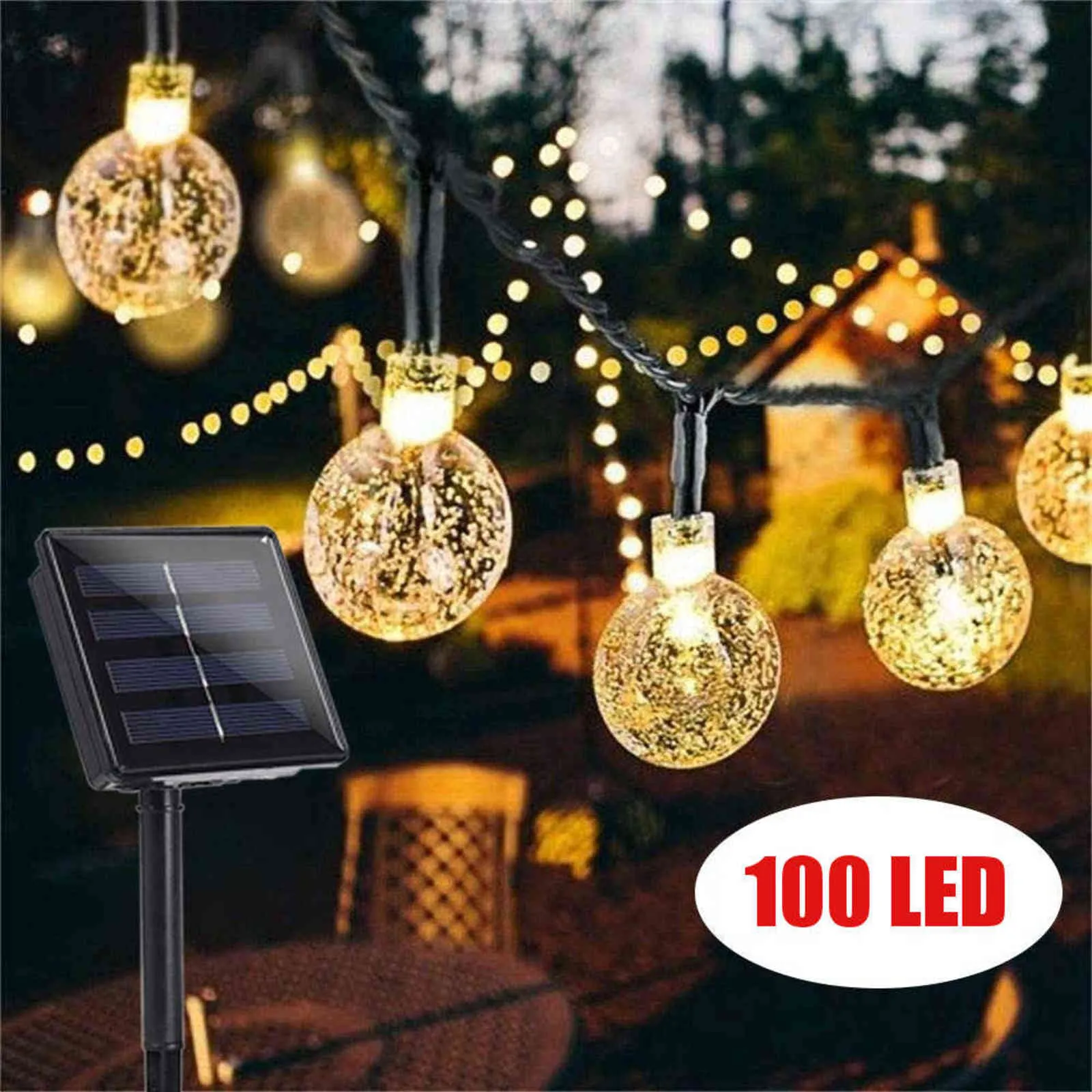 12m 100 LED bola de cristal solar à prova d 'água à prova de luzes de corda de luz solar globo alimentado luzes de cordas de fadas para o natal 211104