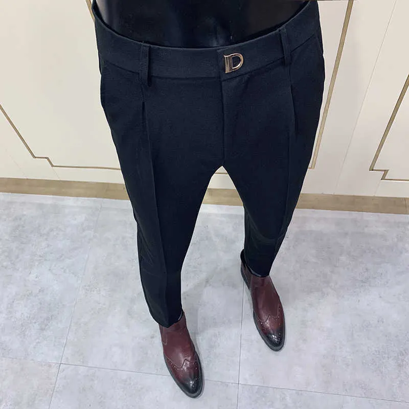 Jesienno-zimowe męskie spodnie wizytowe dorywczo biznesowe formalne spodnie dla mężczyzn biurowe społeczne Streetwear spodnie garniturowe spodnie ślubne 210527