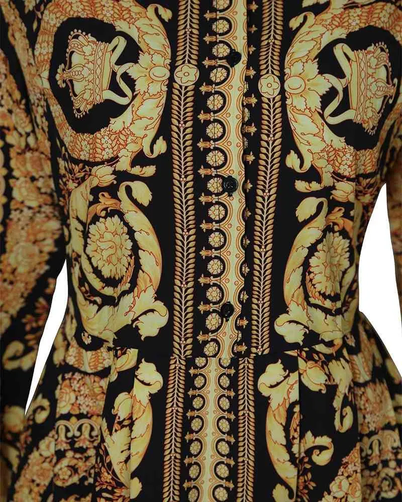 Sexy paisley vintage print gold dress Women v neck short shirt dress summer elegant party club dress large size robe 210422