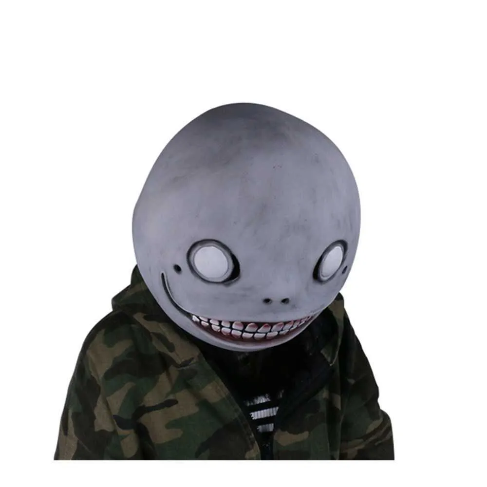 X-COSTUME NIER Automata Emil Mask Grey LaTex Mask Head Hood Gray Mask för Halloween Cosplay High Quality T2005092123