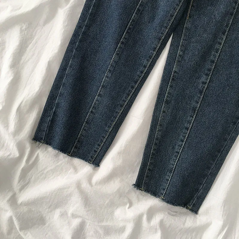 Mode jeans vrouwen herfst dames hoge taille All-match casual recht-beenbroek riem inclusief vintage denim broek 210420