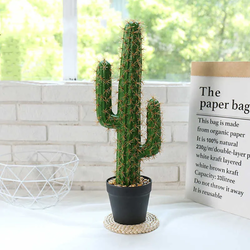 30-43 cm Plantas tropicales Cactus artificial Desierto Planta suculenta falsa Bola de espina verde Árbol en maceta de escritorio para la decoración de la oficina en el hogar 210624