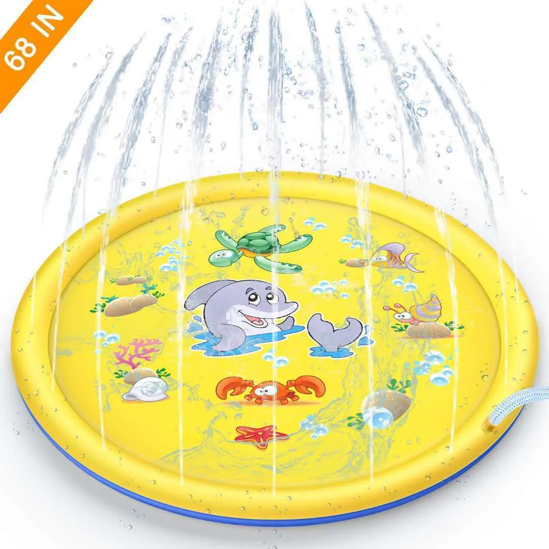 Water Spray Pad Baby Outdoor Summer Lawn Beach Sea Animals Inflatable Water Spray Kids Sprinkler Play Pad Mat Water Games Mat 210402