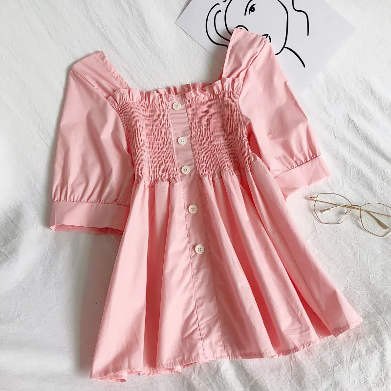 Volants été Blouses femmes solide couleur bonbon doux Kawaii mode Blusas élégant coréen filles chemises 16880 210415