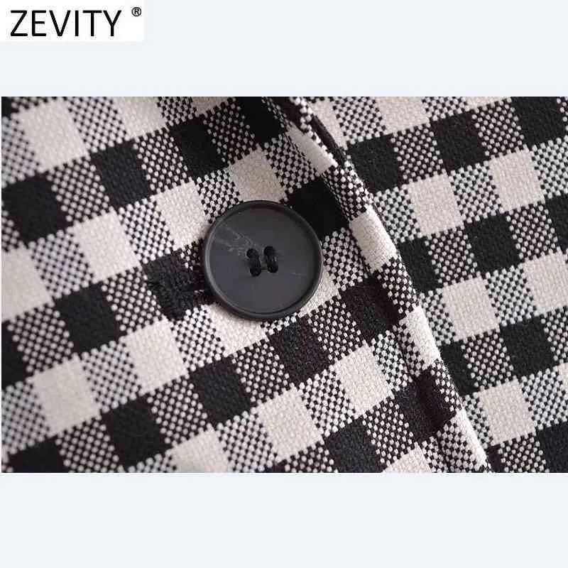 Women Vintage Plaid Print Casual Short Blazer Office Lady Retro Single Button Outwear Suits Chic Business Coat CT709 210420