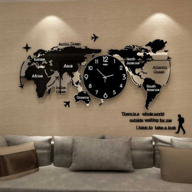 Карта мира настенные часы Nordic современные минималистские украшения акрил для дома спальня офис Продвижение 210930