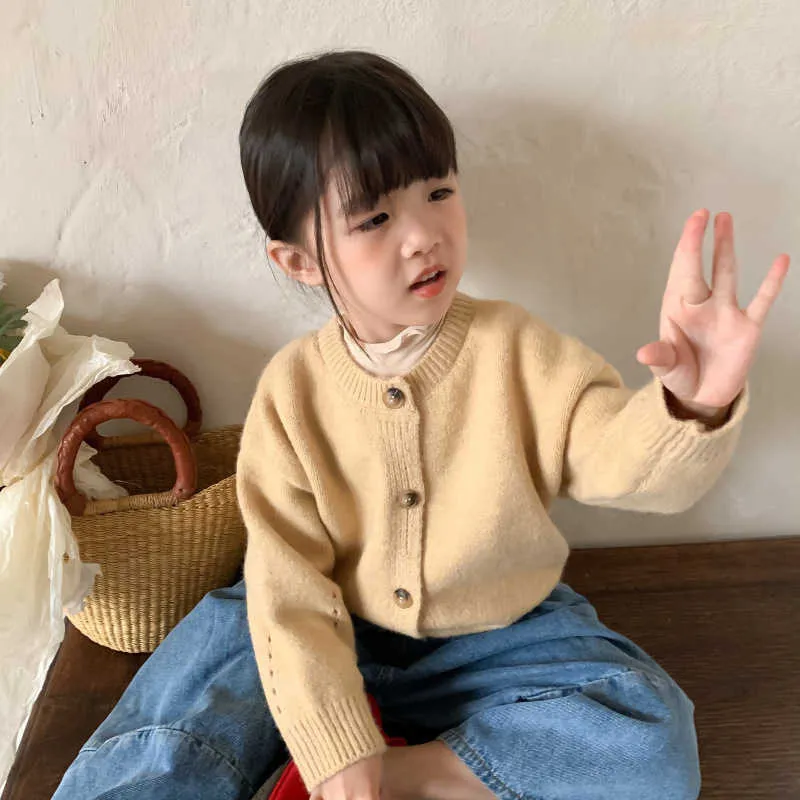 Girls Sweater Baby's Coat Outwear 2021 Yellow Plus Velvet Thicken Warm Winter Autumn Knitting Cardigan Jacket Children's Cloth Y1024