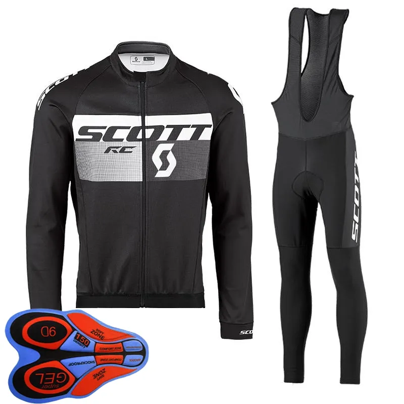 Spring Autum Scott Team Mens Cycling Jerseyセット長袖シャツビブパンツスーツMTBバイク服レース自転車ユニフォーム屋外2304