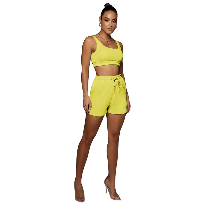 Été Femmes Survêtements Shorts 2 Pièces Ensemble Slim Sexy Couleur Unie Designer Gilet Shorts Costume Sans Manches Sportswear Chemise Pantalon Court