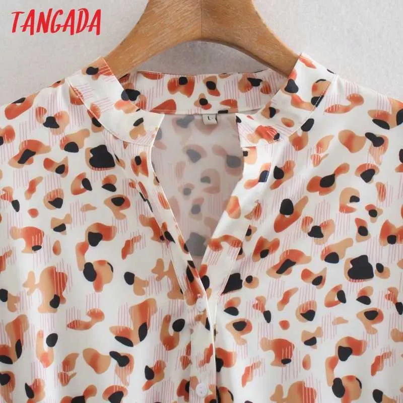 Tangada Moda Donna Camicia con stampa leopardata Abito a maniche lunghe High Street Ladies Abito longuette XN269 210609