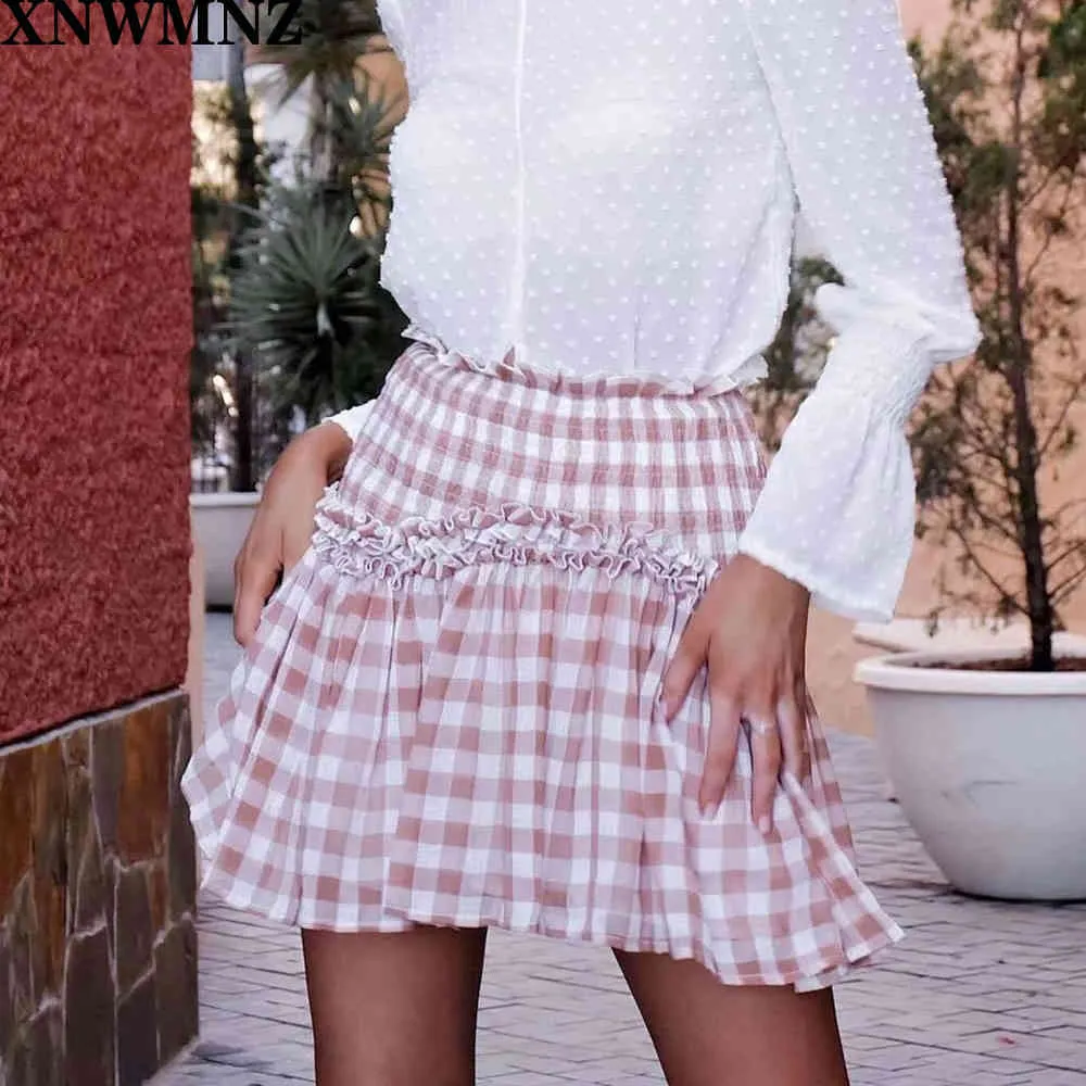 Haute qualité femmes taille haute jupe vintage plaid plissé à volants mini coréen streetwear femme décontracté femme 210520