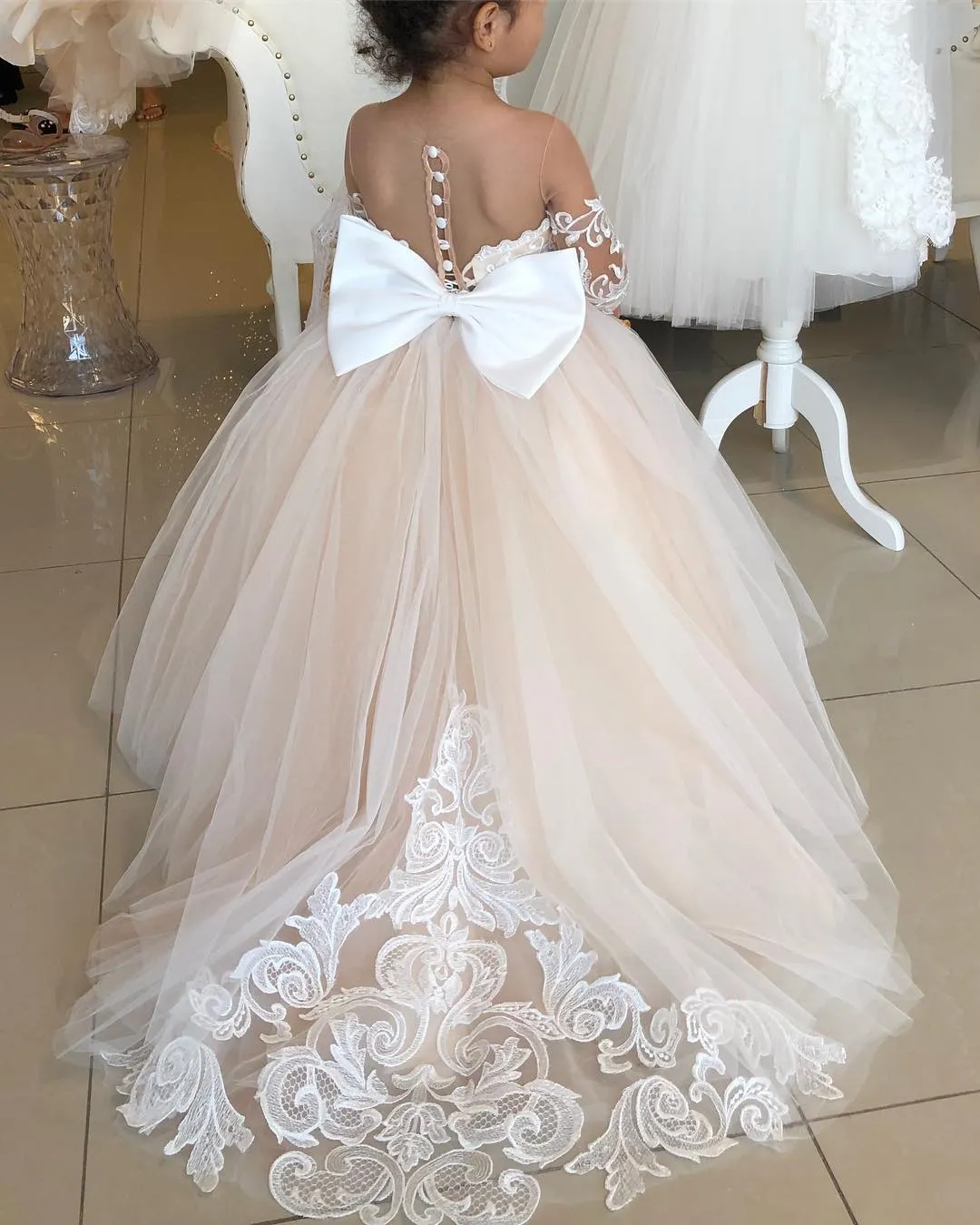 vestido de fiesta menina vestido de laço tule arcos crianças primeira comunhão vestido de casamento princesa vestido de festa vestido de bola