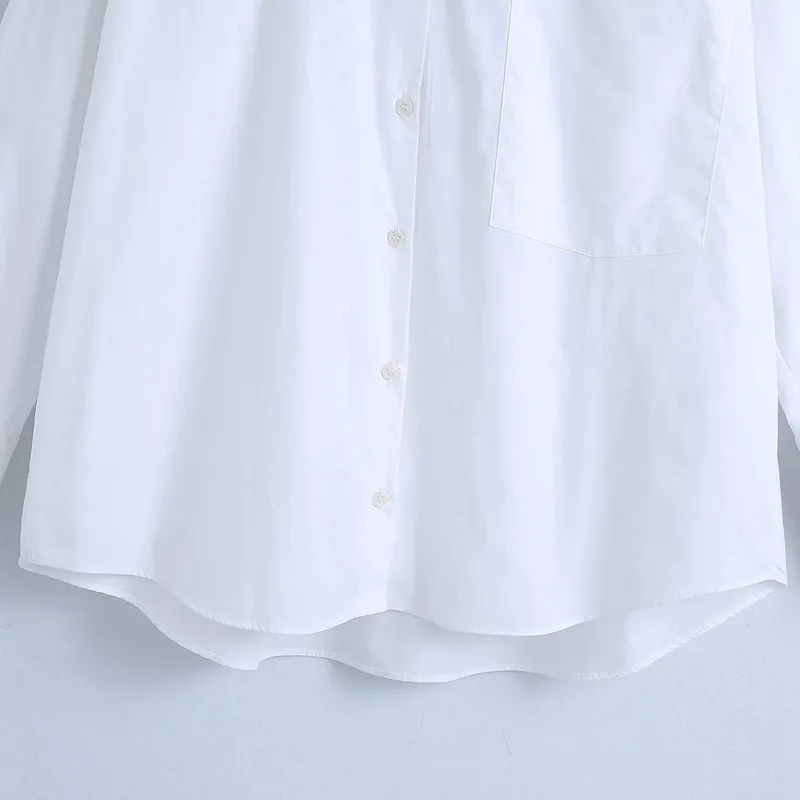 Vrouwen zomer losse witte blouses shirts tops lange mouw pocket poplin vrouwelijke vintage straat casual top blusas kleding 210513