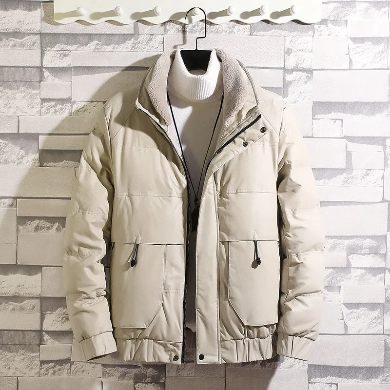 Inverno parkas homens pele de cordeiro lapela imitação de pele algodão moda masculina magro curto quente jaquetas de inverno casaco masculino roupas casuais