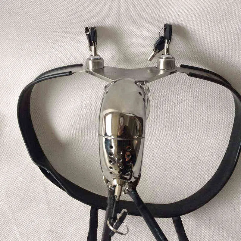 NXY Cockrings Stainless Steel Chastity Cage With Removable Anal Bead Plug Men Master Slave Lockable Penis Restraint Device Male Belt 1124