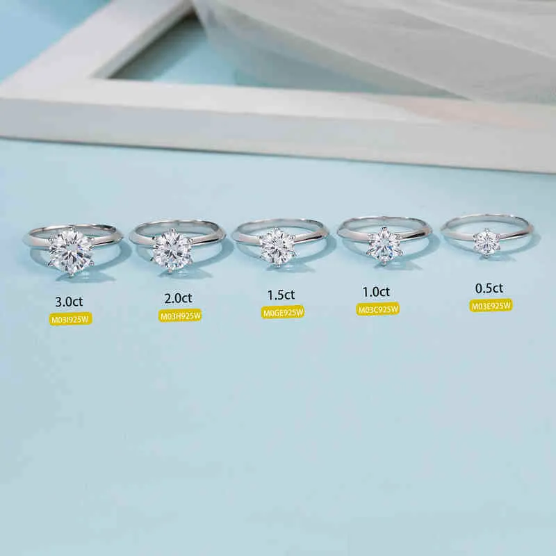 GEM'S BALLET Anello in argento sterling 925 1ct 2ct 3ct Diamante rotondo solitario Anelli di fidanzamento le donne 211217