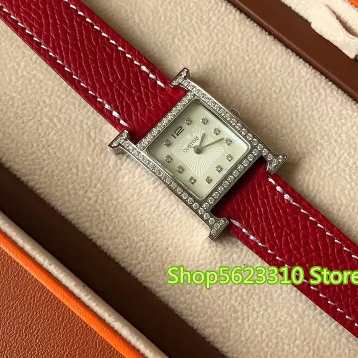 Mode célèbre marque design en cuir véritable montre carré dail incrustation zircon cristal cz montre horloge femmes femme ceinture montres