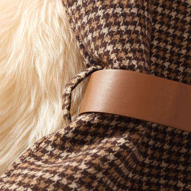 Tweedelige jurk set vrouwen herfst winter solide basis trui en mouwloze knielengte plaid tweed jurken pakken met riem 211108