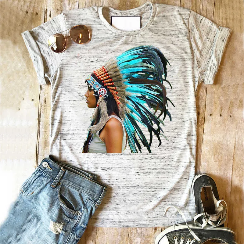 2020 Indian Folk Tees Women T-shirt Fashion Print Tops Summer Short Sleeve O-neck Tees T Shirt Female X0527